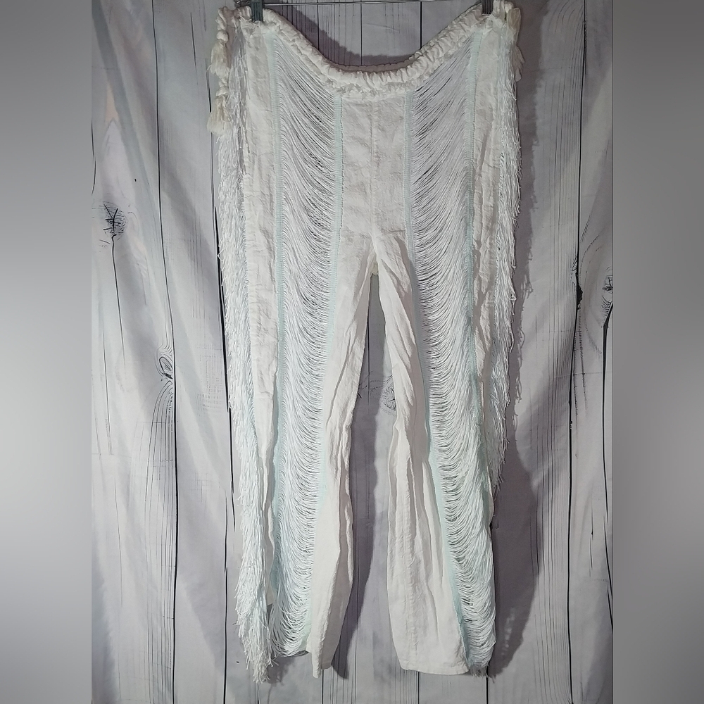 Bless White Fringe Hollowout Streetwear Beach Festival Pants